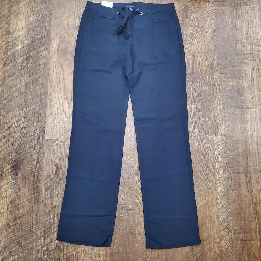 Tommy Hilfiger Avery Pants Navy Blue Linen Preppy Classic Beach Vacation 0 New